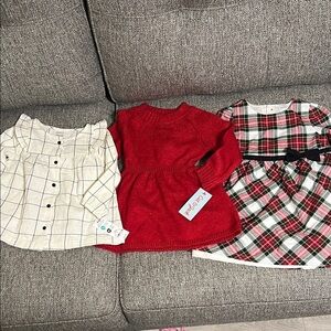 Infant girls Holiday outfit bundle-2 dresses and a plaid top 18 months NWT